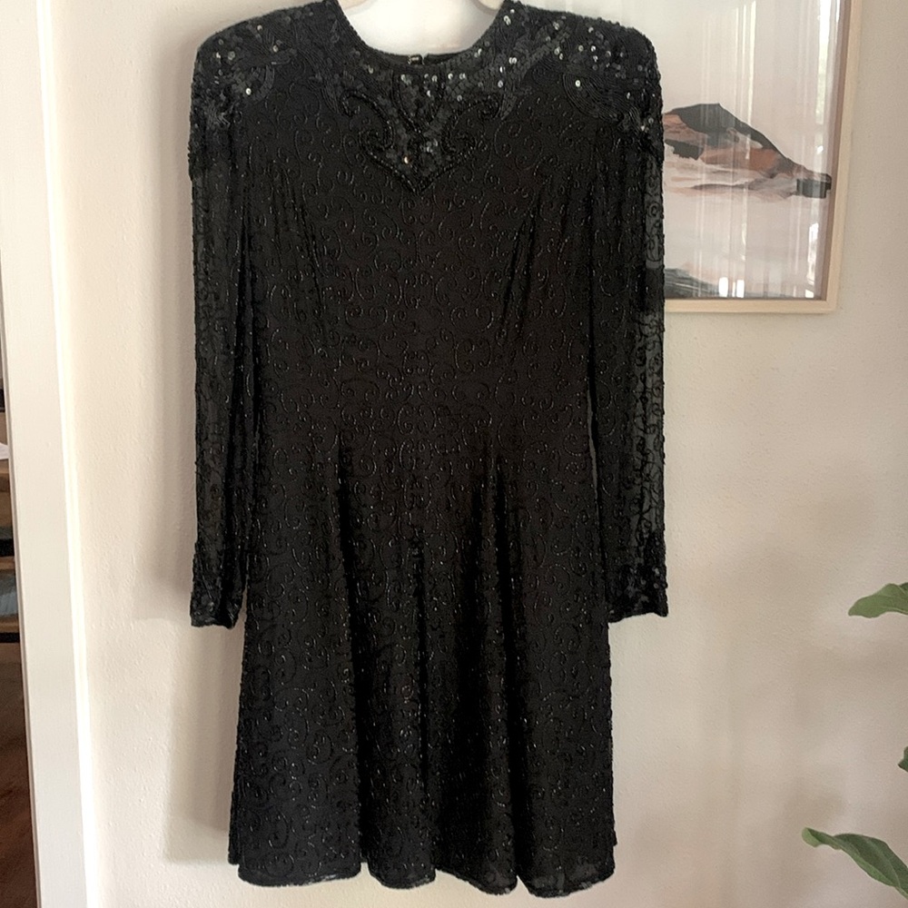 Silk Vintage 80’s dress - beading and sequins with statement shoulder pads